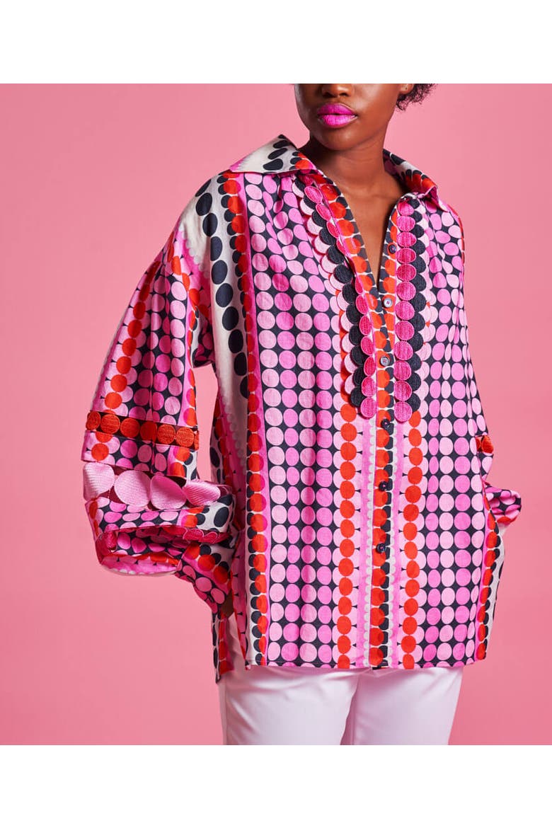 Over Sized Printed Linen Statement Blouse, Alternate, color, Multicolour