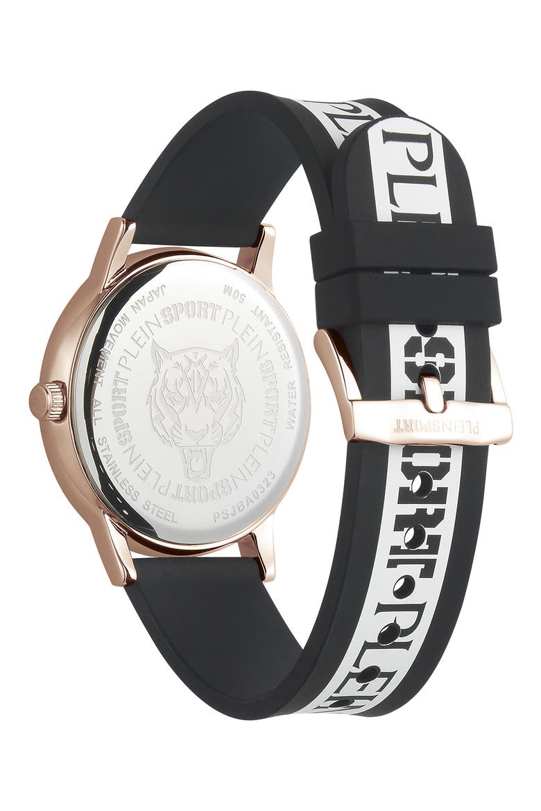 Three-Hand Quartz Silicone Strap Watch, 41mm, Alternate, color, ROSEGOLD