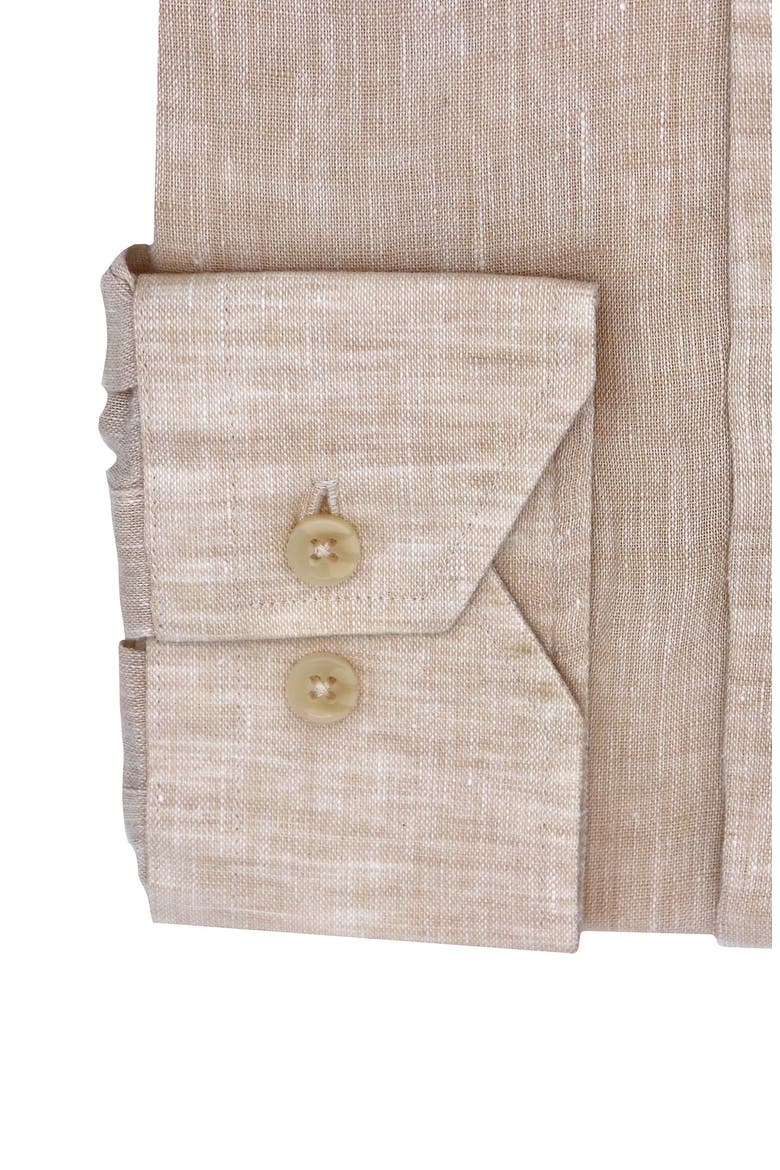 Solid Linen Trim Fit Dress Shirt, Alternate, color, LATTE