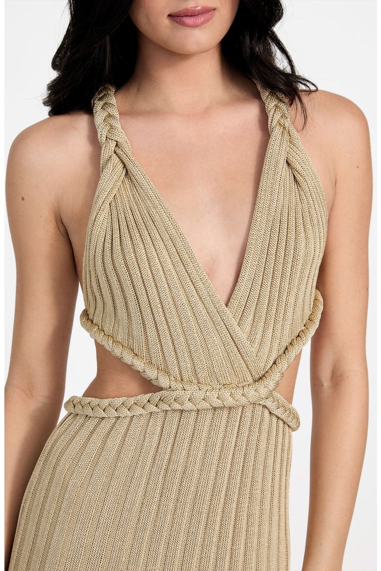Vanya Rib Braided Trim Cutout Maxi Dress, Alternate, color, NATURAL MULTI