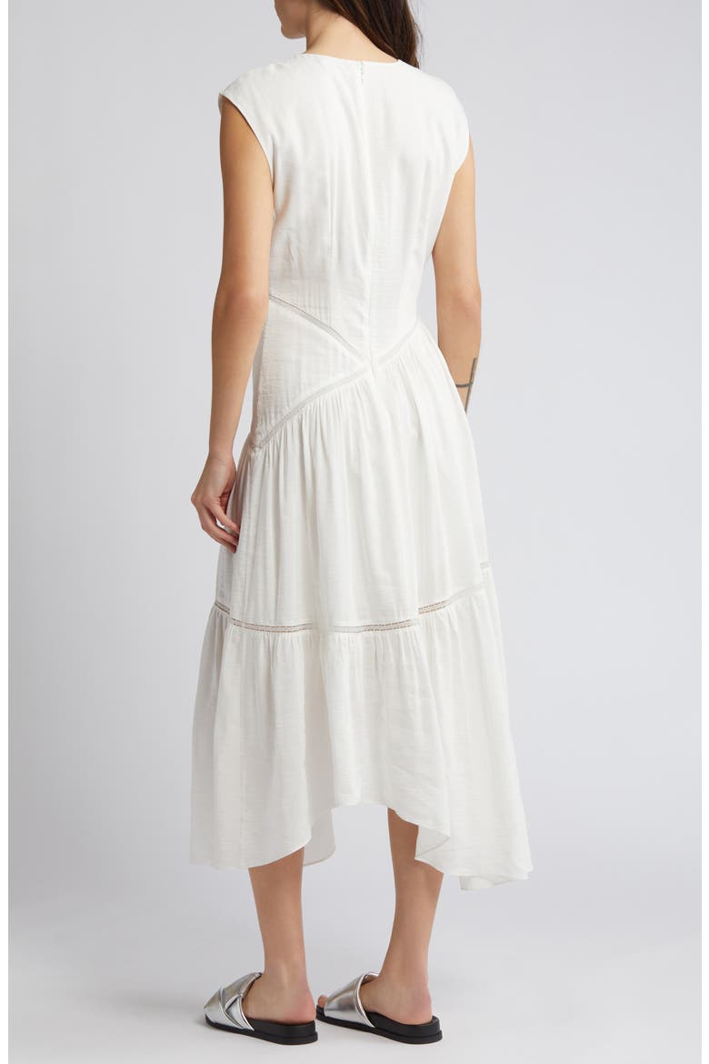 Lace Inset Handkerchief Hem Linen Blend Midi Dress, Alternate, color, WHITE