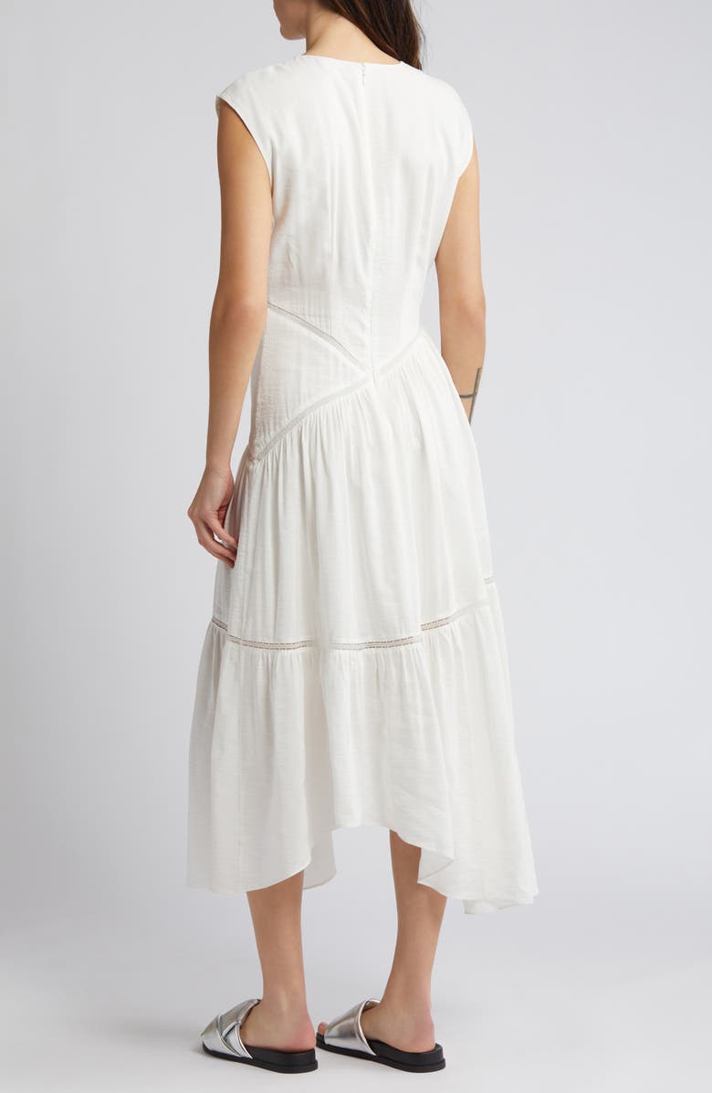 FRAME Lace Inset Handkerchief Hem Linen Blend Midi Dress, Alternate, color,