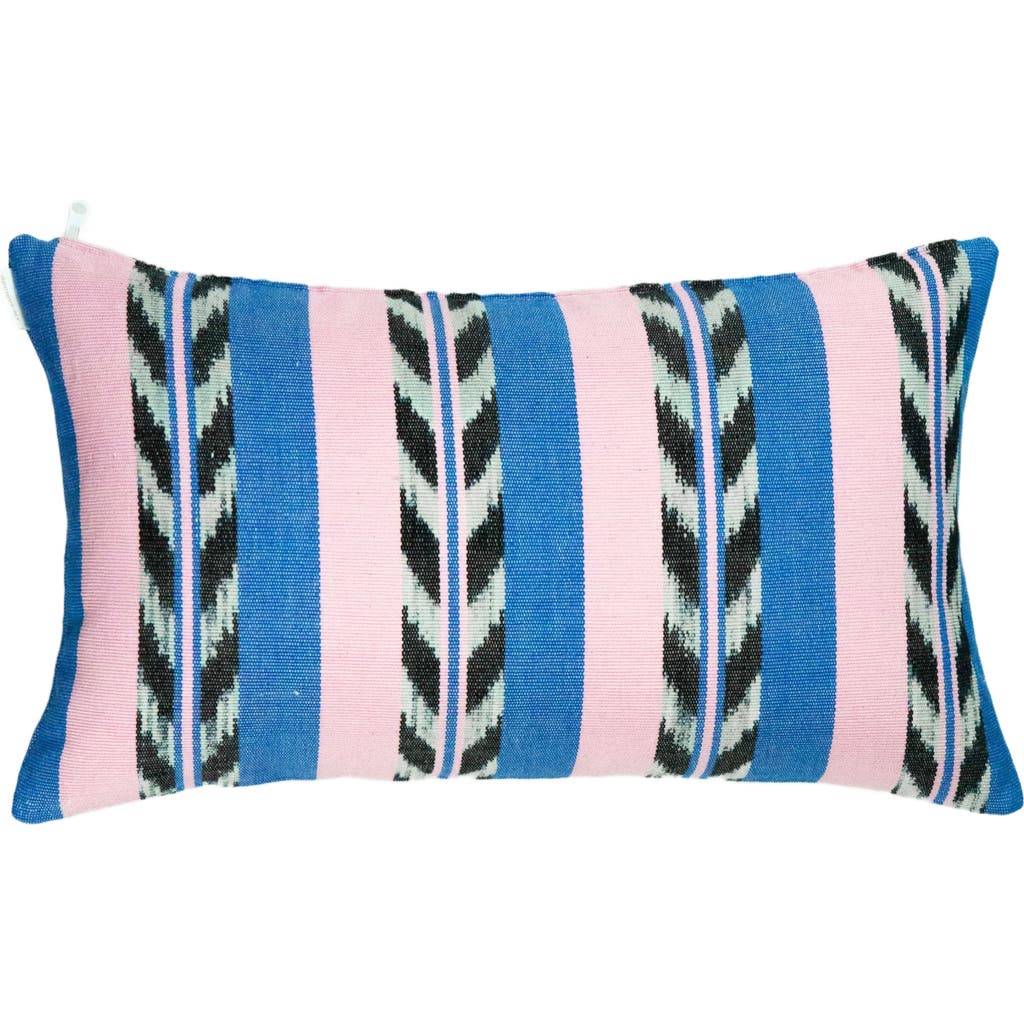 ARCHIVE NEW YORK ARCHIVE NEW YORK PALM IKAT STRIPED PINK AND BLUE HANDWOVEN COTTON RECTANGLE PILLOW