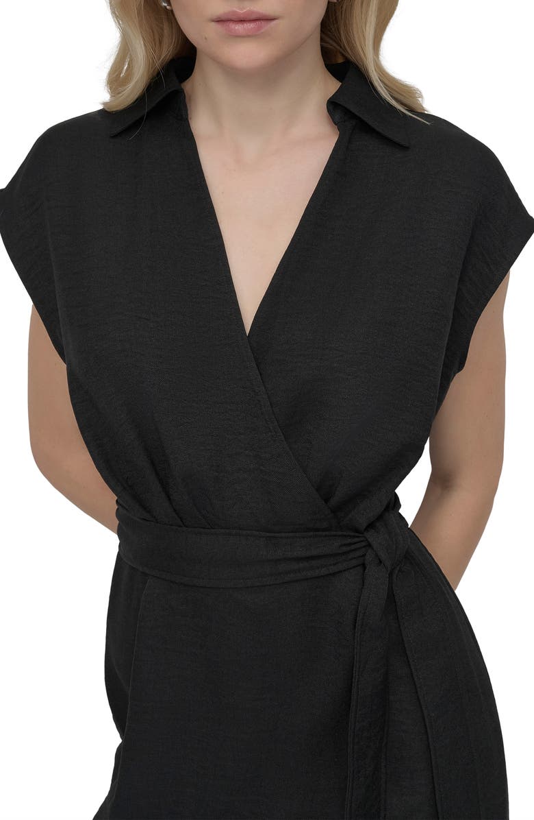 DKNY Faux Wrap Midi Dress, Alternate, color, Black