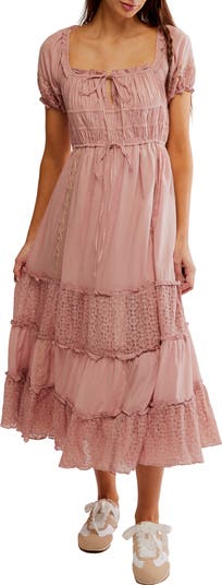Falling Sun Puff Sleeve Midi Dress