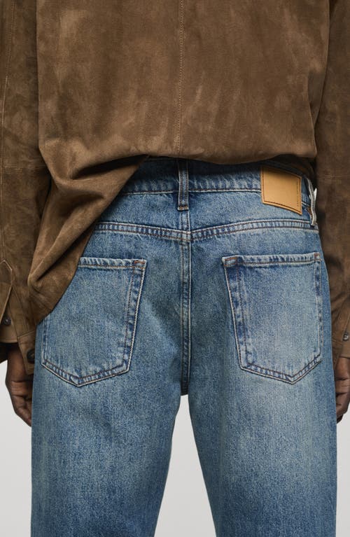 Mango Men's Frayed Effect Straight-fit Jeans In Medium Vintage Blue