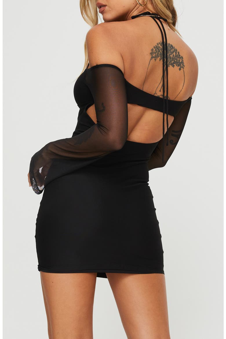 Acosta Mixed Media Long Sleeve Minidress, Alternate, color, BLACK