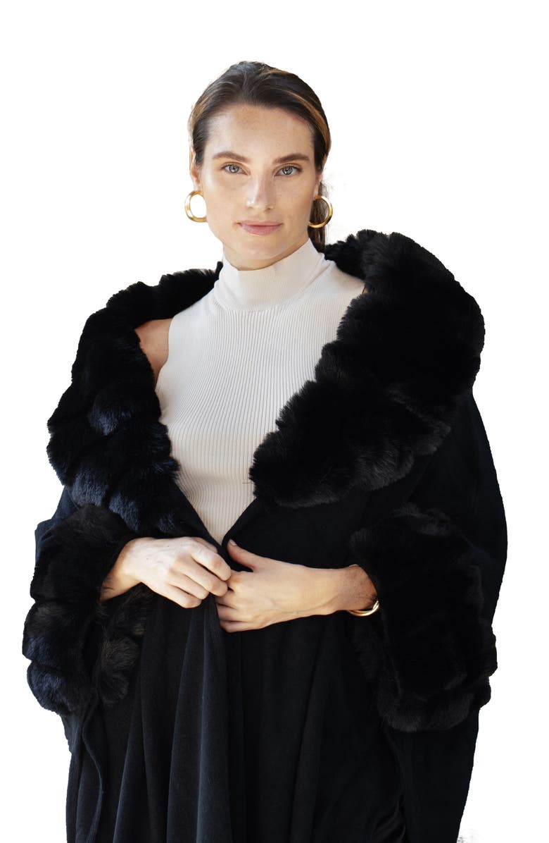 SAACHI Filippa Faux Fur Trim Cardigan, Alternate, color, Black
