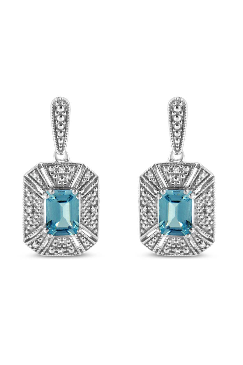 Silver 5mm Blue Topaz and Diamond Dangle Earrings, Main, color, White