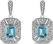 Haus of Brilliance Silver 5mm Blue Topaz and Diamond Dangle Earrings