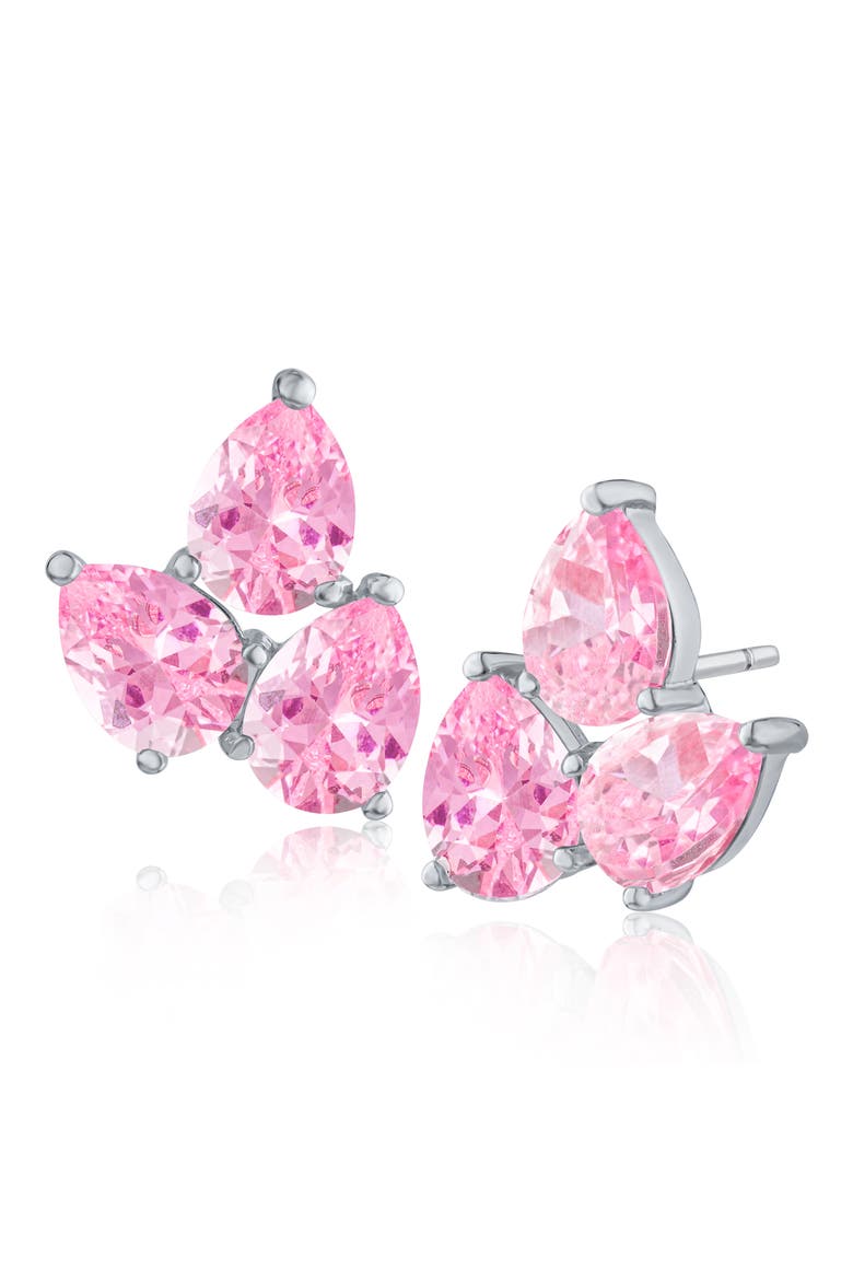 Pear Cut Cubic Zirconia Cluster Stud Earrings, Main, color, PINK/ SILVER