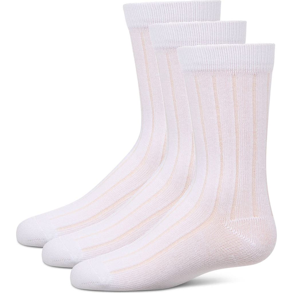 Memoi Boy's 3 Pair Pack Basic Cotton Blend Ribbed Crew Socks In White