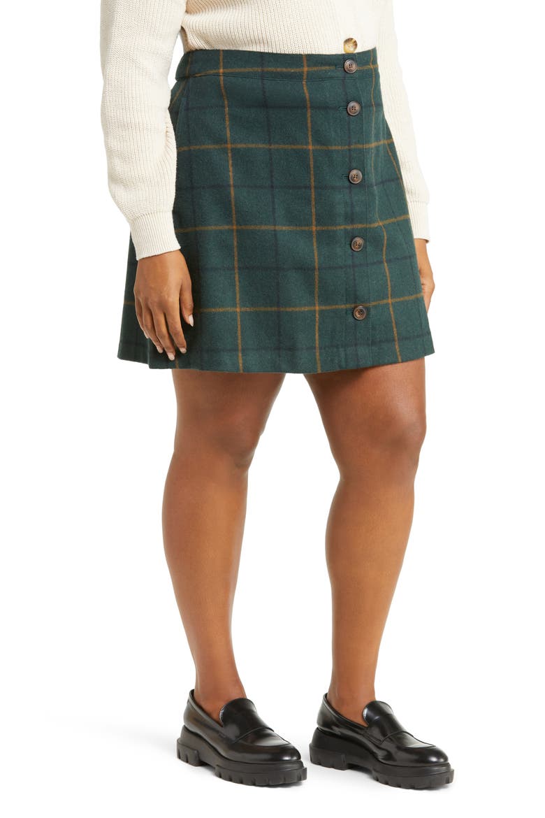 Button Front Wool Blend Miniskirt, Alternate, color, MELANGE DARK PALM