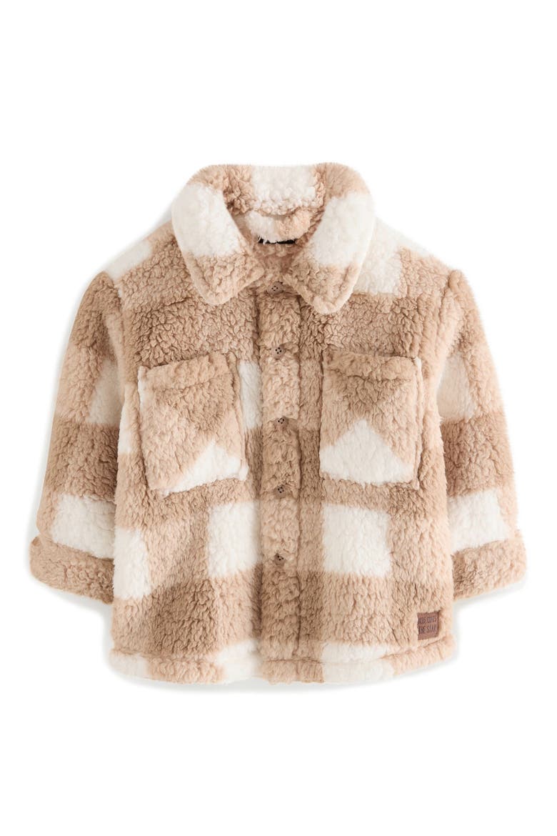 Kids' Plaid Faux Shearling Jacket, Main, color, BROWN