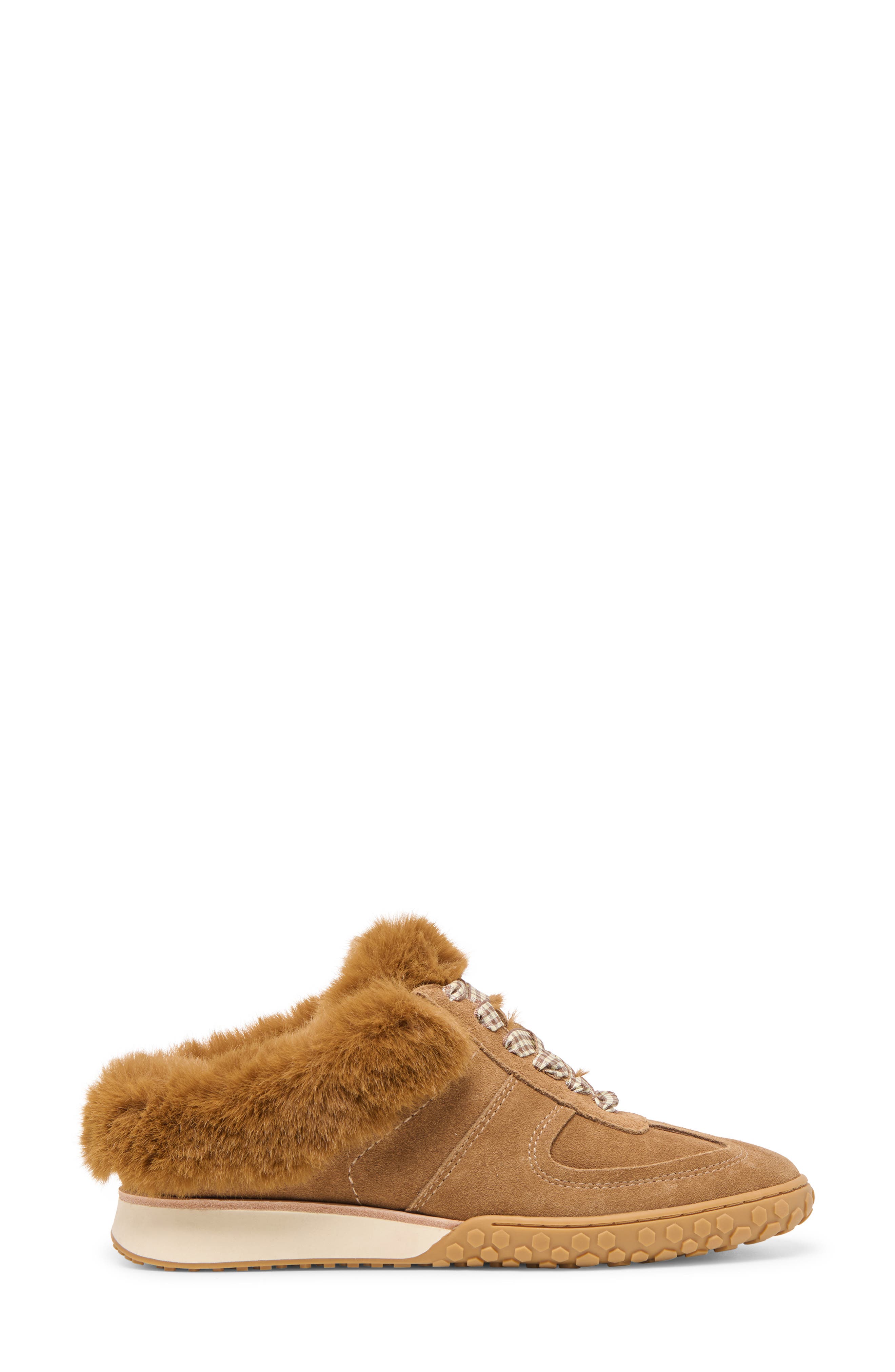 Izzey Faux Fur Sneaker, Alternate, color, LIGHT BROWN SUEDE
