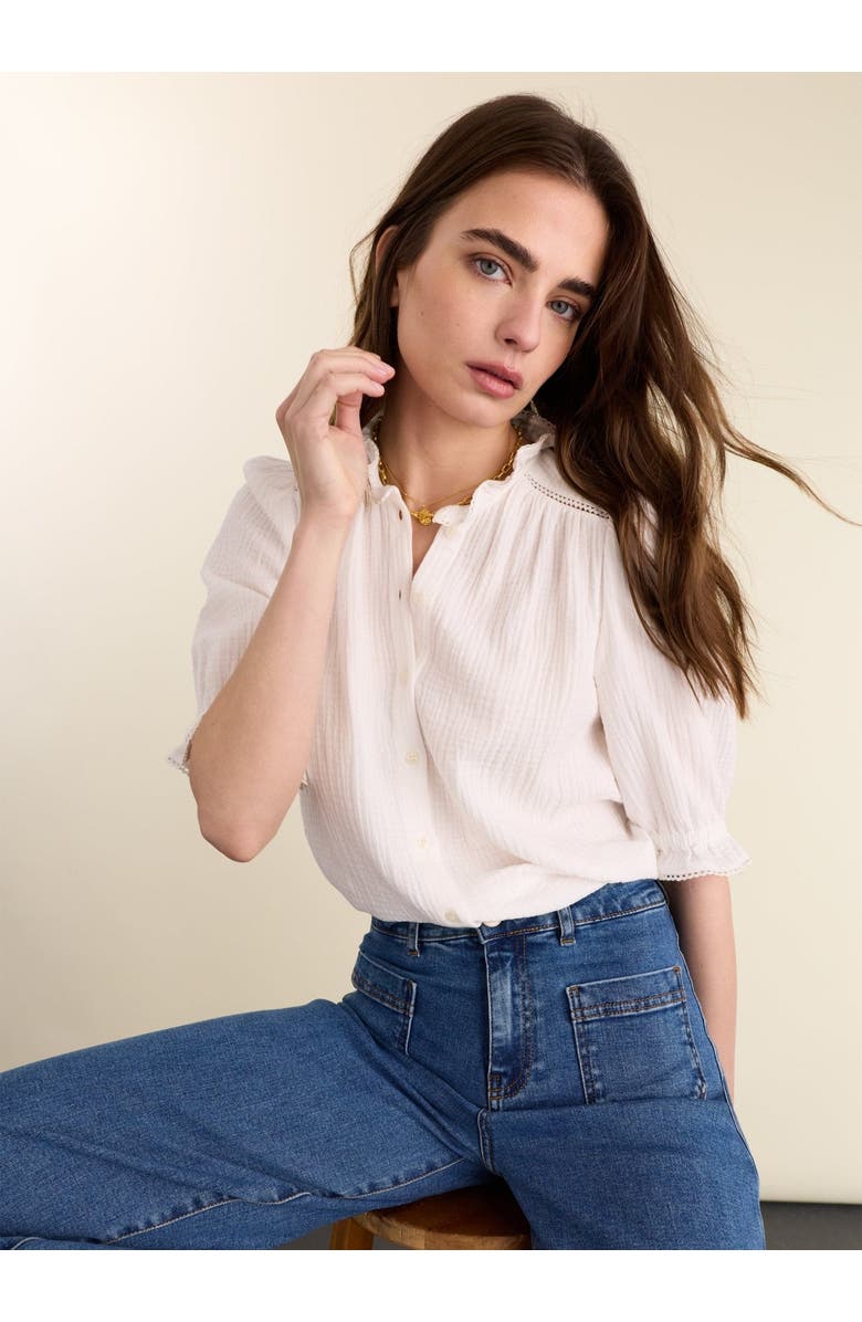 Baukjen Bryony Mandarin Collar Textured Blouse, Alternate, color, Pure White