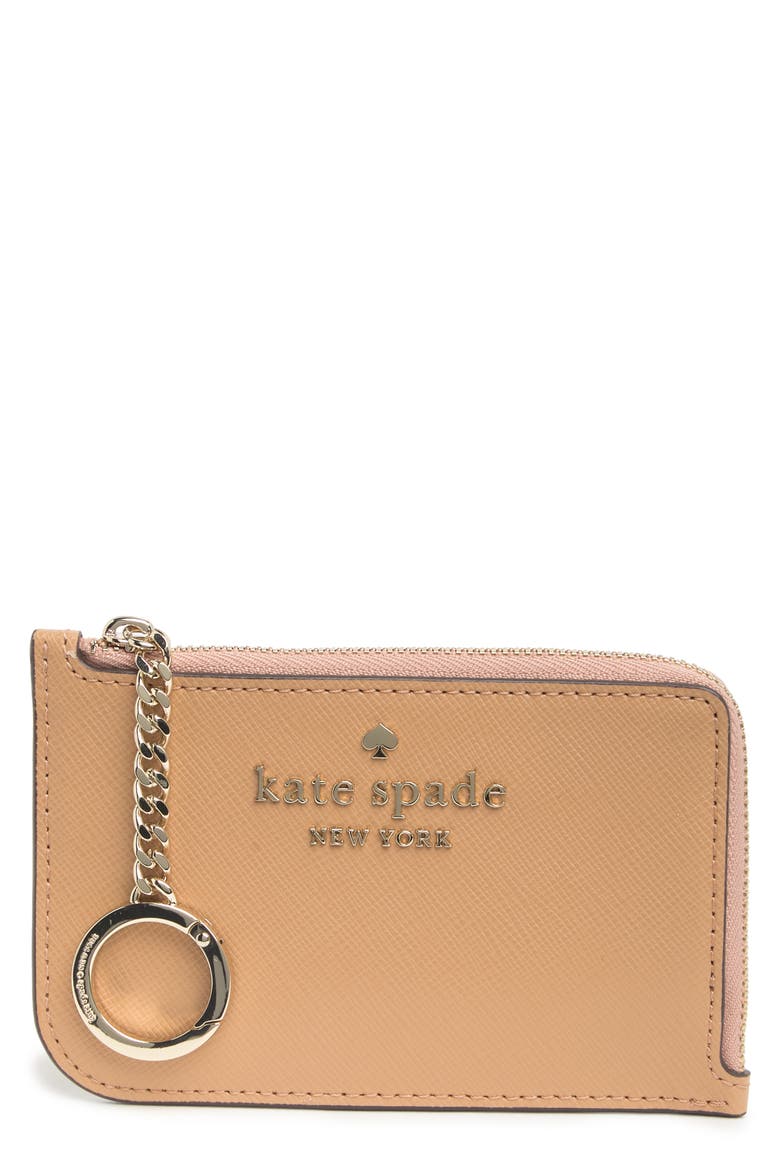 cameron medium l-zip card holder, Main, color, LIGHT FAWN