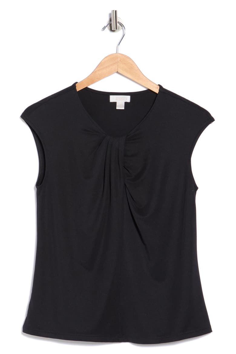 Twist Neck Cap Sleeve T-Shirt, Alternate, color, BLACK