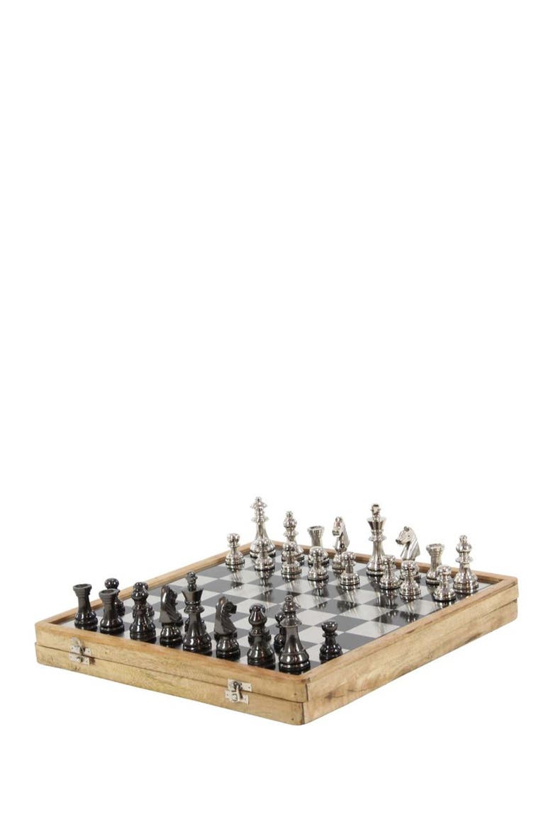 Black Aluminum Traditional Chess Game Set, Main, color, BROWN