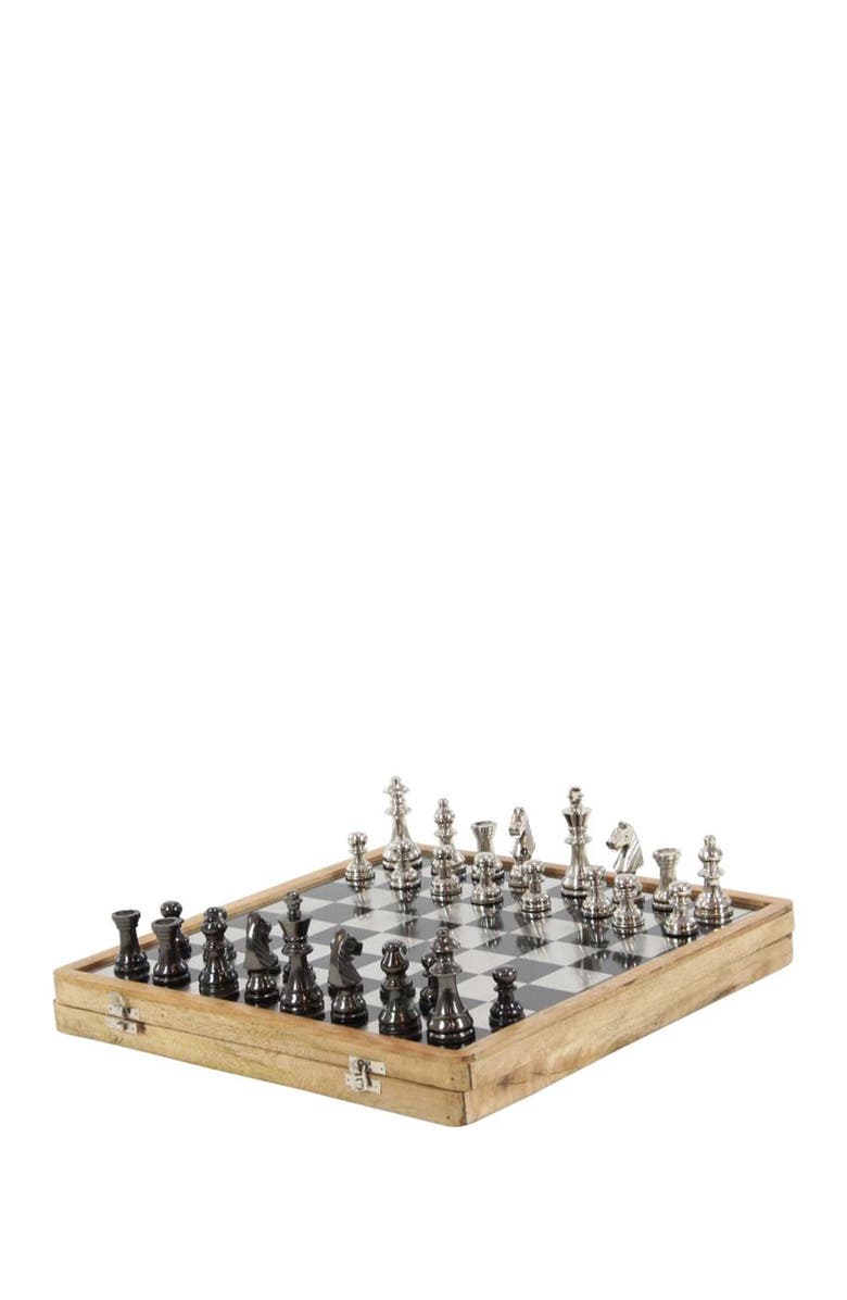 SONOMA SAGE HOME Black Aluminum Traditional Chess Game Set, Main, color,