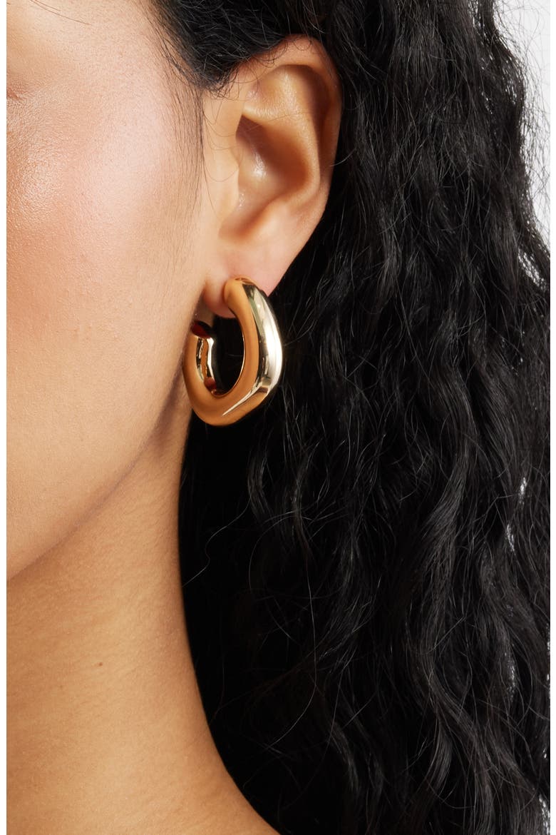Puffy Square Hoop Earrings, Alternate, color, GOLD