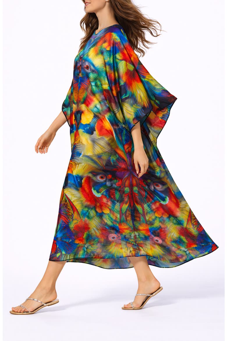Print V-Neck Maxi Caftan, Alternate, color, ORANGE