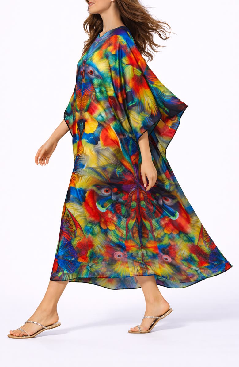 RANEES Print V-Neck Maxi Caftan, Alternate, color, Orange