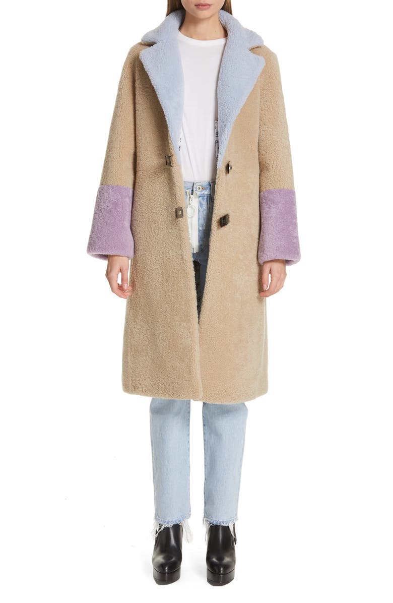 Saks Potts Febbe Buckle Closure Genuine Shearling Coat, Main, color,