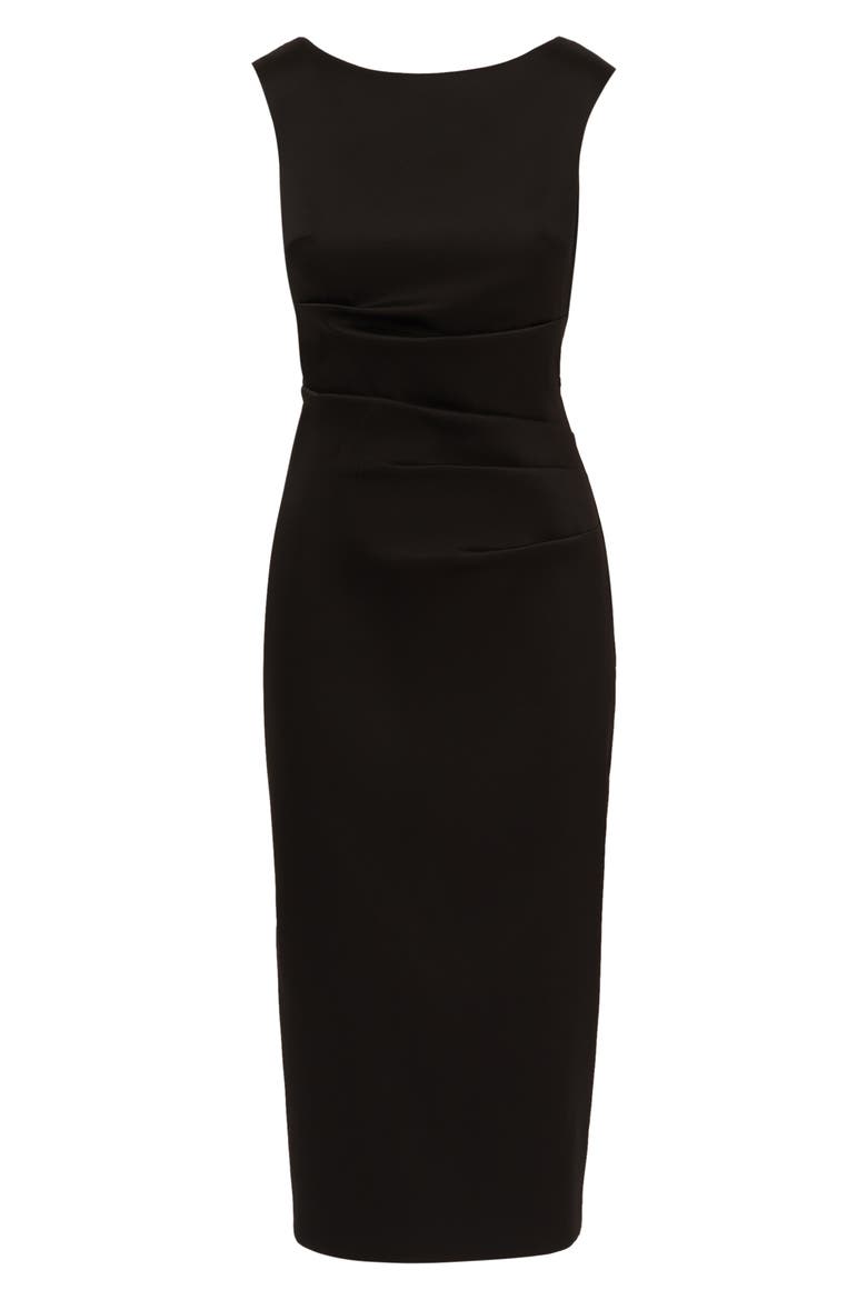 Stretch Mikado Cocktail Midi Dress, Alternate, color, BLACK