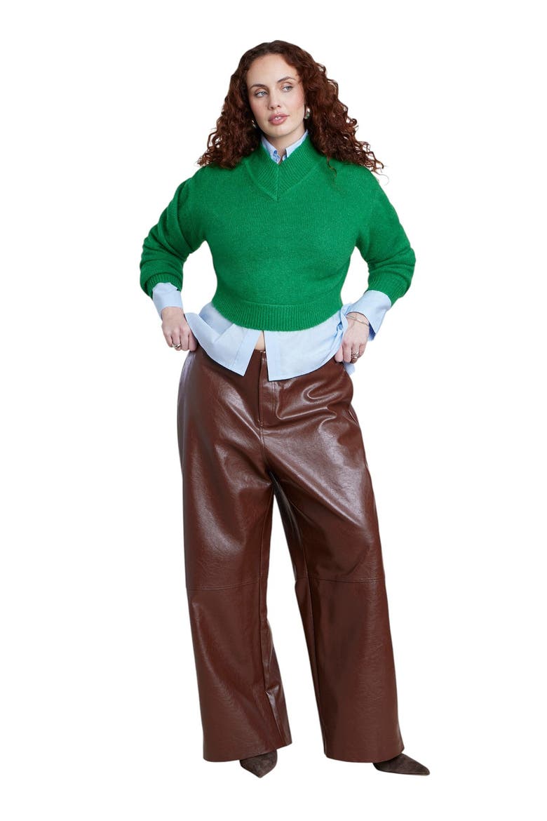 V Neck Cropped Sweater (plus), Alternate, color, VERDANT GREEN