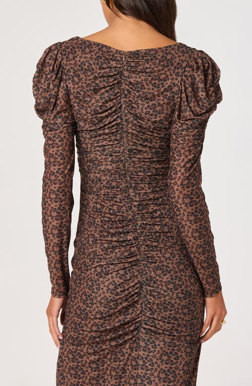 Astr The Label Long Sleeve Ruched Mesh Midi Dress In Burgundy
