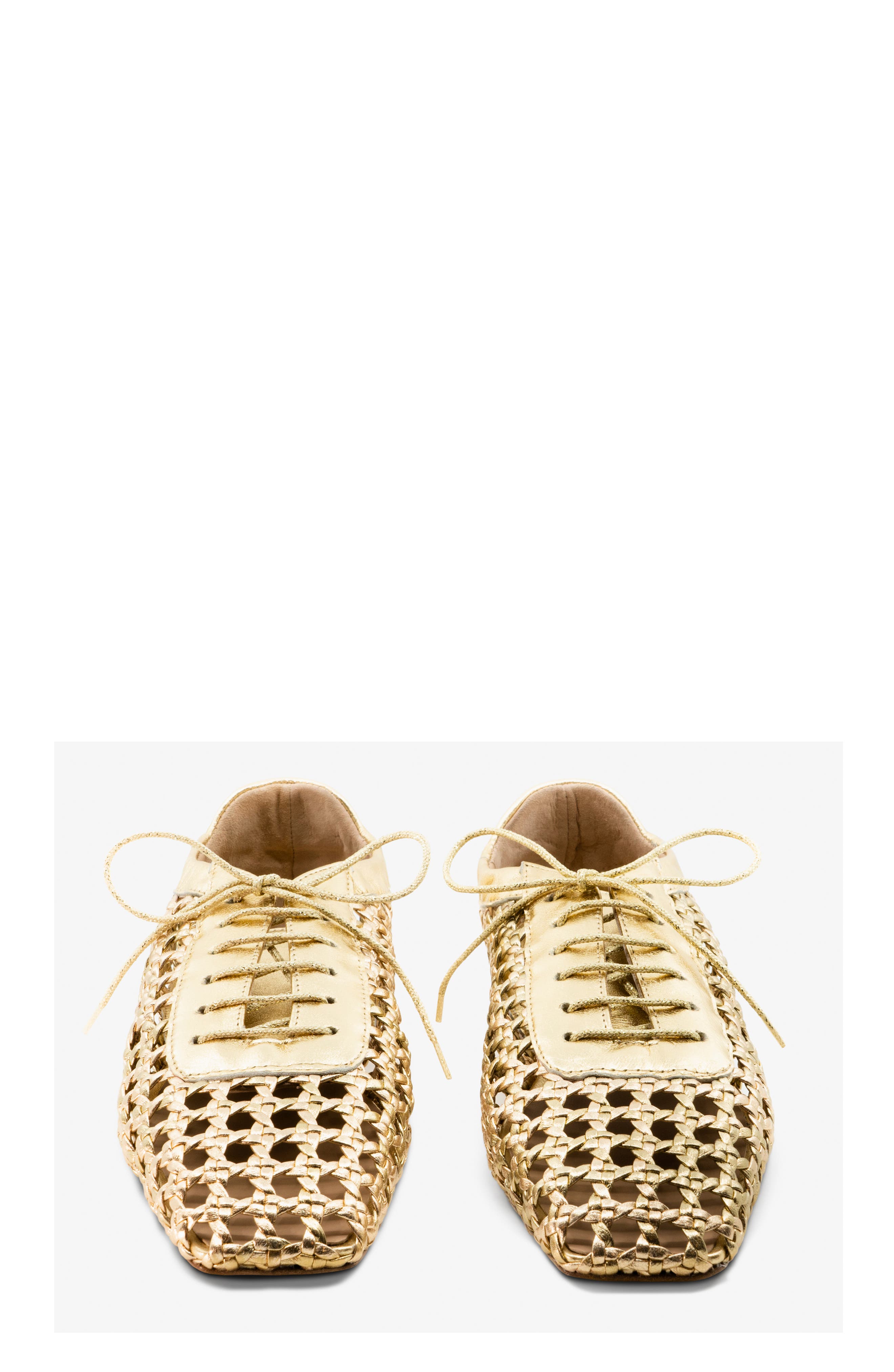 Antonia Woven Leather Flat, Alternate, color, gold