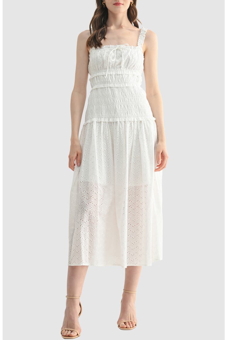 Cotton Eyelet Midi Sundress, Main, color, WHITE