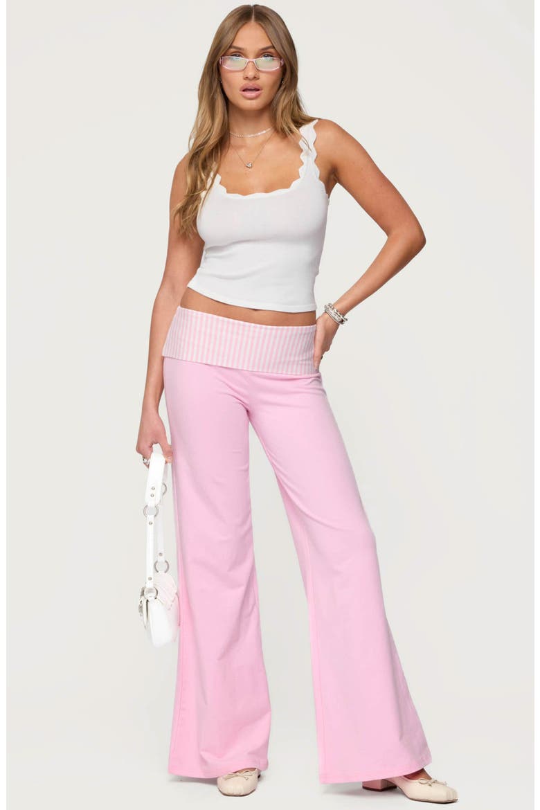 Meshey Striped Foldover Pants, Alternate, color, PINK