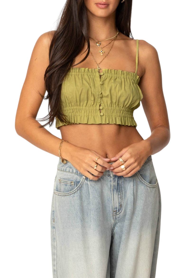 Alda Linen & Cotton Crop Top, Main, color, GREEN