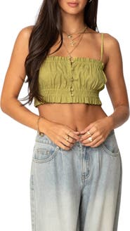 EDIKTED Alda Linen & Cotton Crop Top