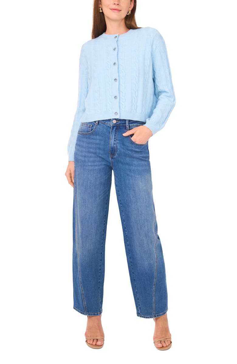 Vince Camuto Crop Cable Cardigan, Alternate, color, Eggshell Blue