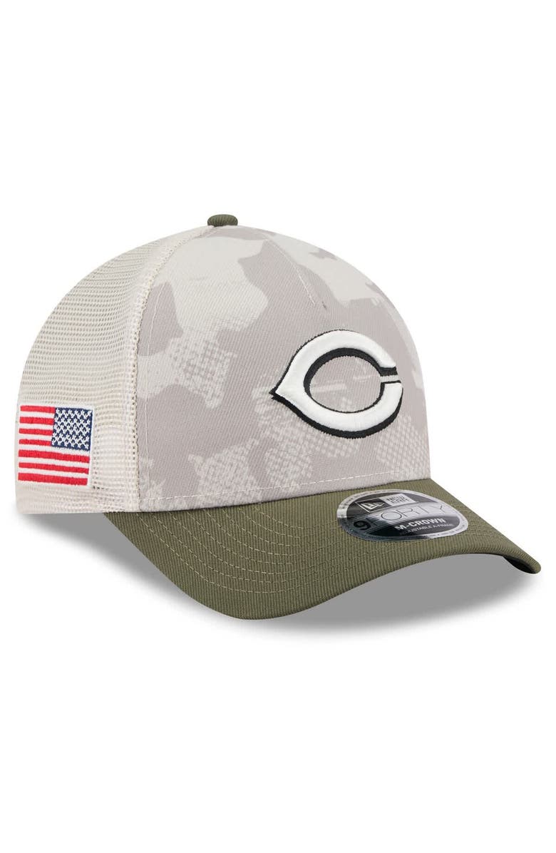 New Era Men's New Era Light Beige/Olive Cincinnati Reds 2025 Armed Forces Day 9FORTY M-Crown A-Frame Adjustable Hat, Main, color, 