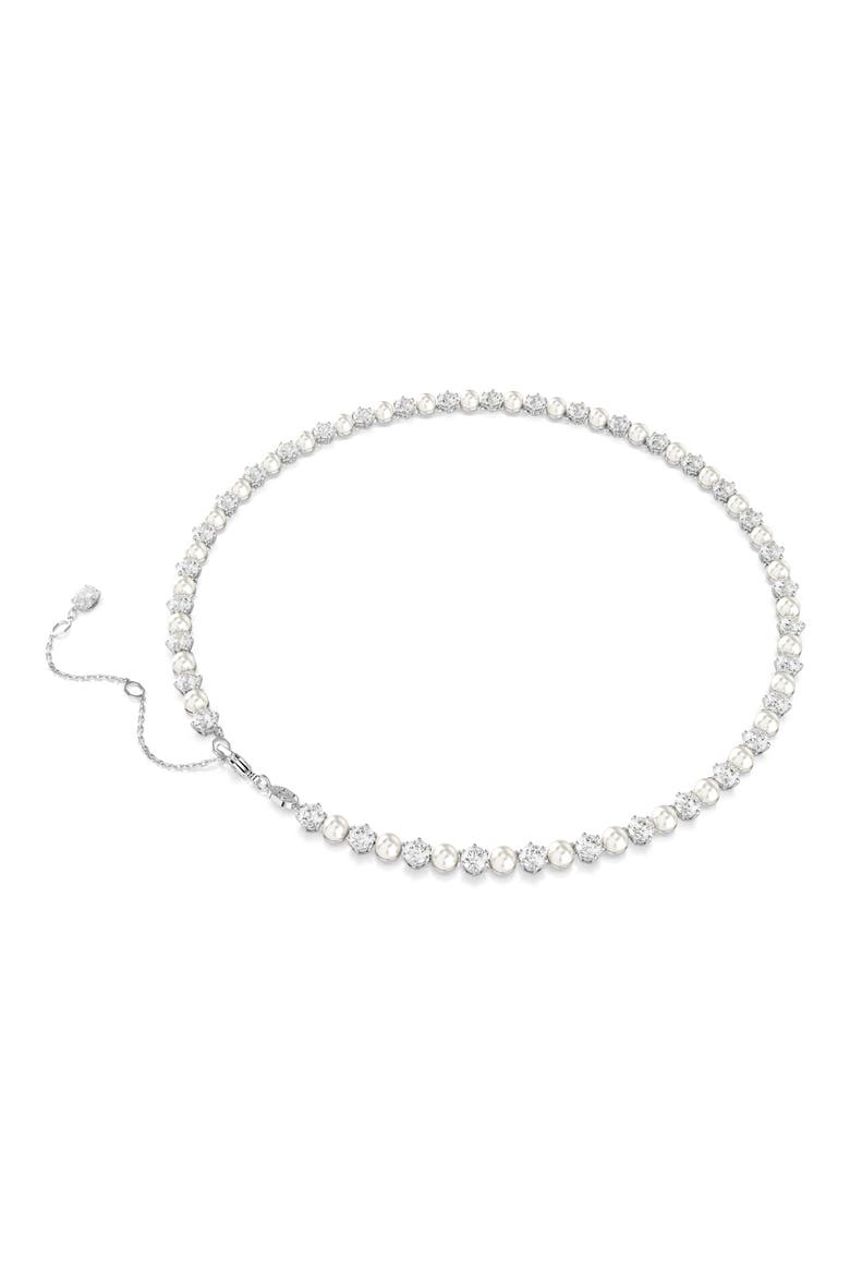 Matrix Crystal & Faux Pearl Tennis Necklace, Alternate, color, SILVER