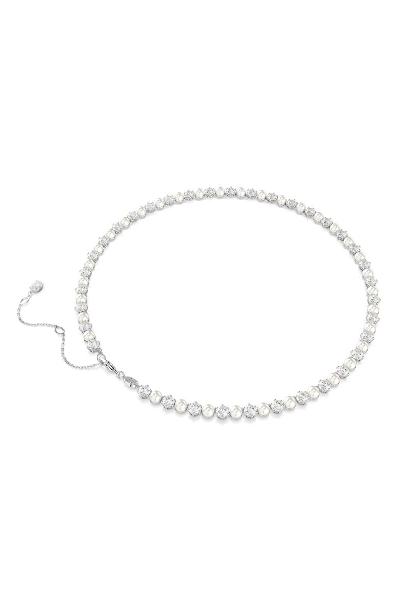 Swarovski Matrix Crystal & Faux Pearl Tennis Necklace, Alternate, color,