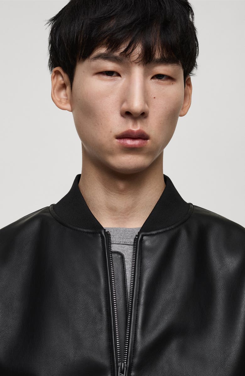 MANGO Faux Leather Bomber Jacket, Alternate, color, 