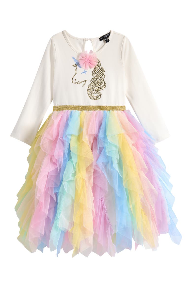 Kids' Unicorn Handkerchief Hem Dress, Main, color, RAINBOW