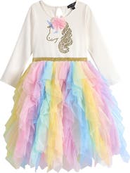 Ava & Yelly Kids' Unicorn Handkerchief Hem Dress