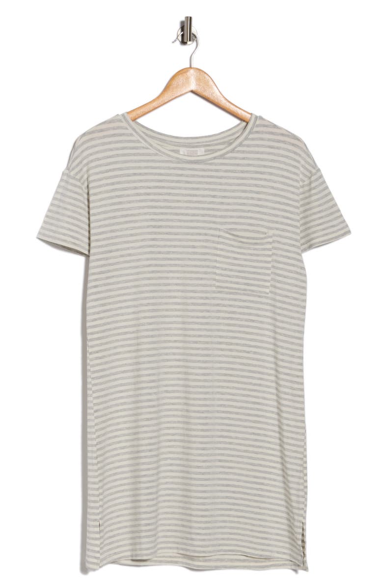 NORDSTROM RACK Tranquility Short Sleeve Nightshirt, Alternate, color, Grey Heather Even Stripe