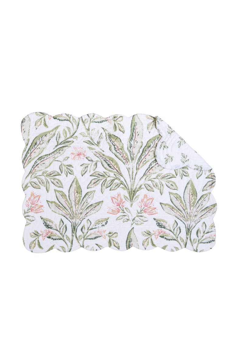 Lana Palms Reversible Machine Washable Scallop Quilt Placemats Set of 6, Alternate, color, Green