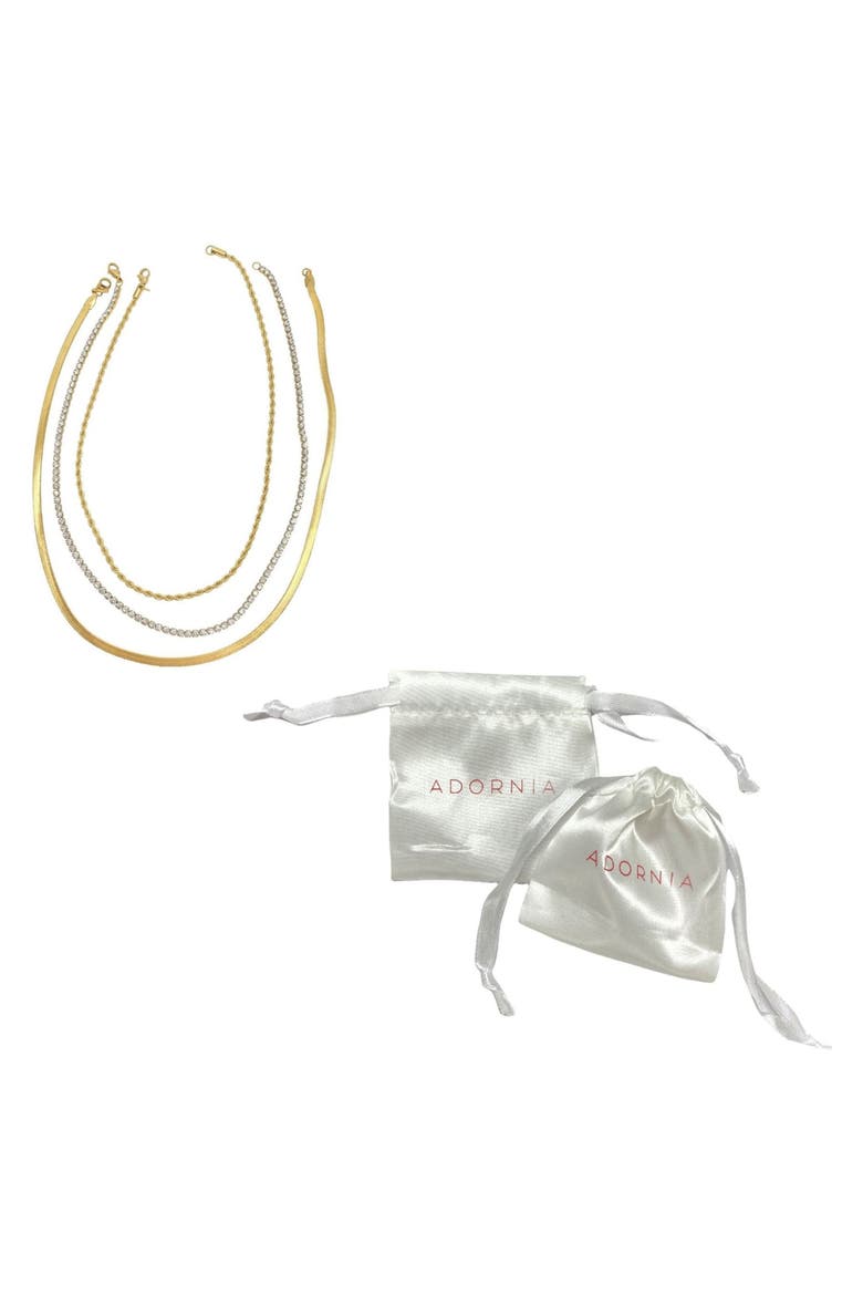 Water Resistant 14K Yellow Gold Plated Herringbone, Rope, & Tennis Chain Necklace Set, Alternate, color, YELLOW