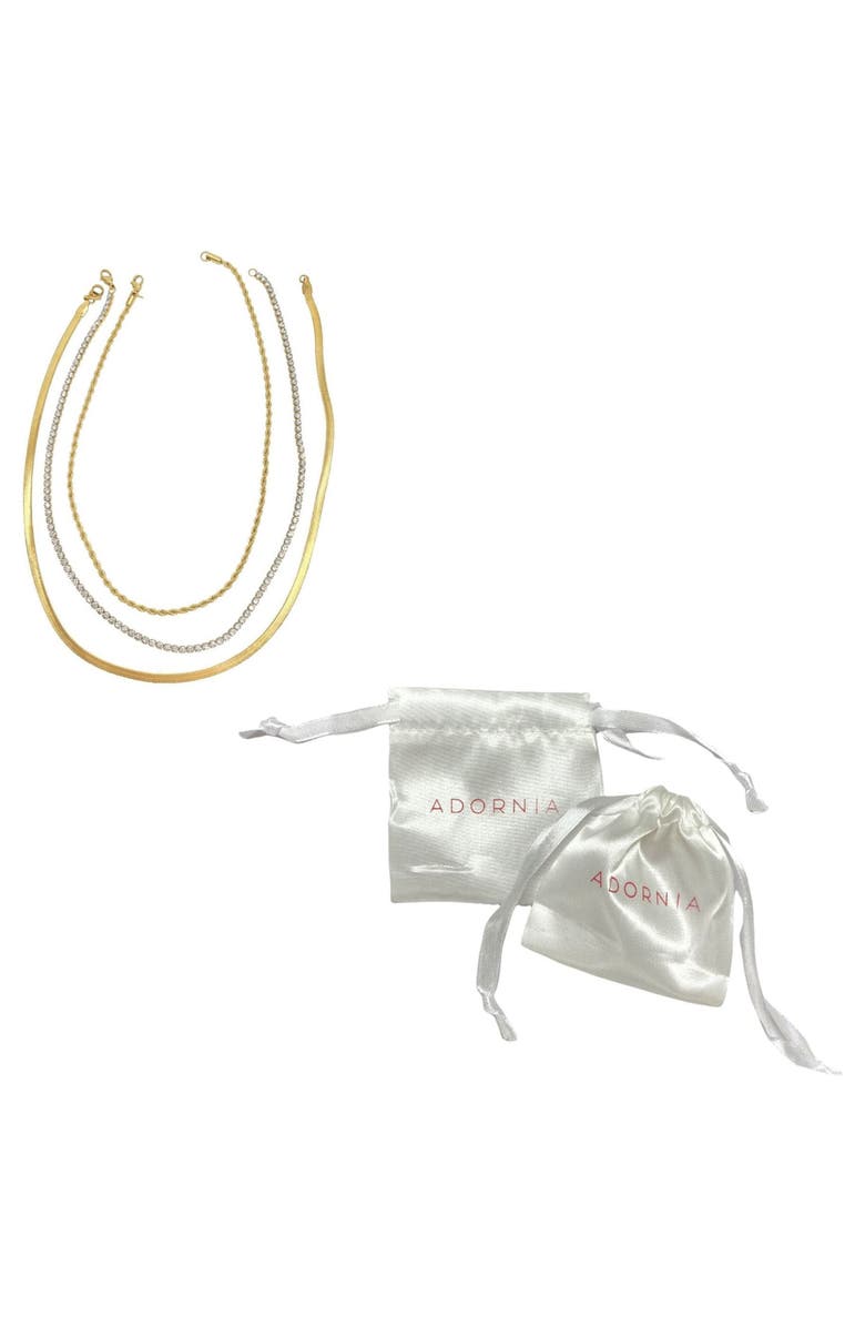 Adornia Water Resistant 14K Yellow Gold Plated Herringbone, Rope, & Tennis Chain Necklace Set, Alternate, color, Yellow