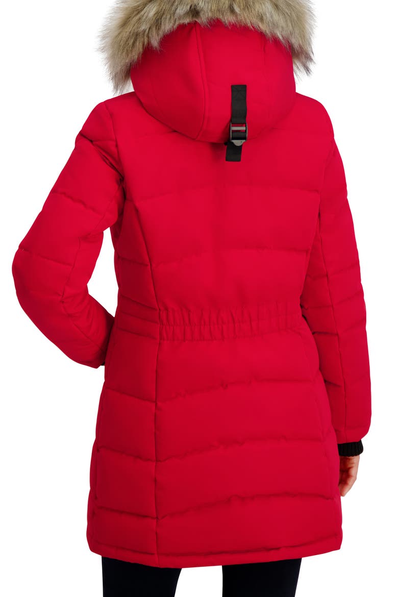 Faux Fur Trim Puffer Jacket, Alternate, color, RED