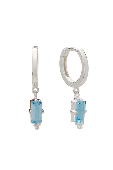 Huggies with Hanging Blue Topaz Baguette