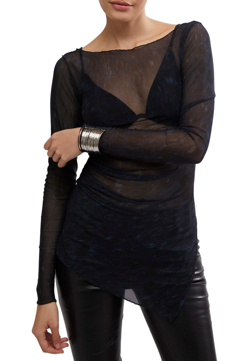 Something Extra Animal Print Semisheer Mesh Tunic, Main, color, RAVEN COMBO